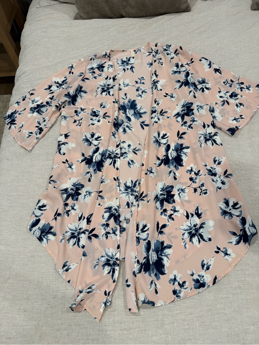 Pinkblush Peach Pink Floral Open-Front Tunic Kimono